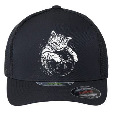 Cat Player Sleeping On A Basketball Kitties Pet Lover Flexfit Unipanel Trucker Cap