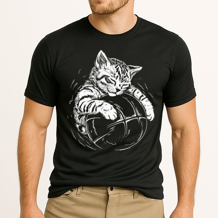 Cat Player Sleeping On A Basketball Kitties Pet Lover Performance Shirt