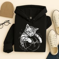 Cat Player Sleeping On A Basketball Kitties Pet Lover Hoodie