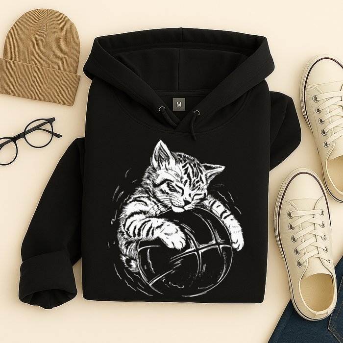Cat Player Sleeping On A Basketball Kitties Pet Lover Hoodie