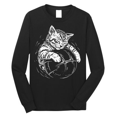 Cat Player Sleeping On A Basketball Kitties Pet Lover Long Sleeve Shirt