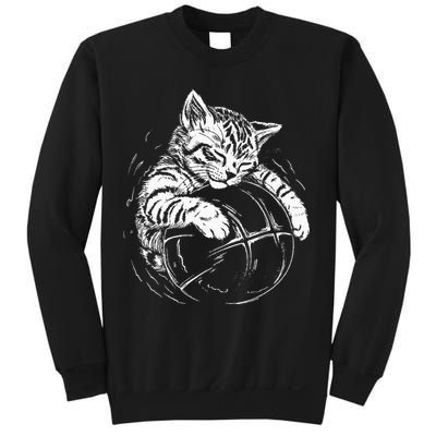Cat Player Sleeping On A Basketball Kitties Pet Lover Sweatshirt