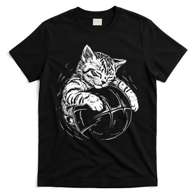 Cat Player Sleeping On A Basketball Kitties Pet Lover T-Shirt