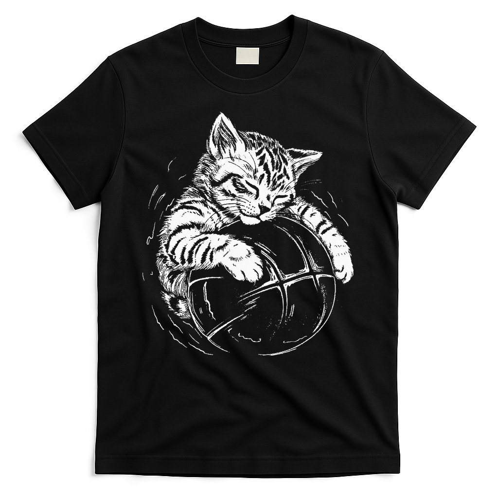 Cat Player Sleeping On A Basketball Kitties Pet Lover T-Shirt