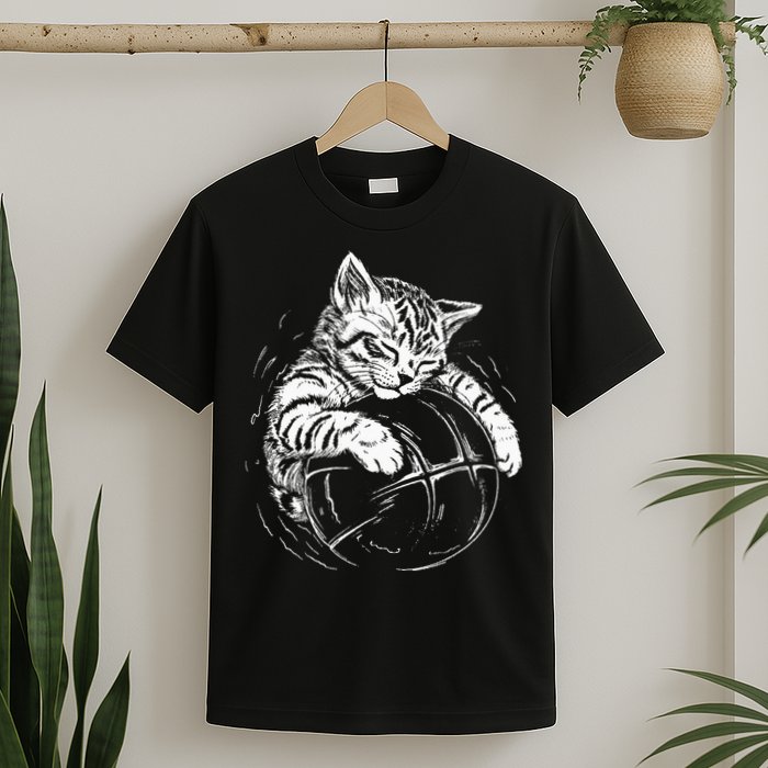 Cat Player Sleeping On A Basketball Kitties Pet Lover T-Shirt