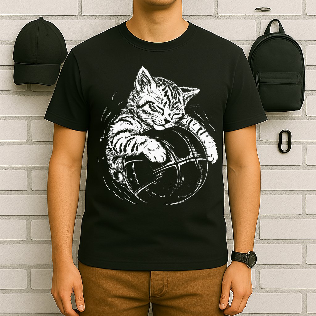 Cat Player Sleeping On A Basketball Kitties Pet Lover T-Shirt