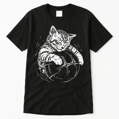 Cat Player Sleeping On A Basketball Kitties Pet Lover Tall T-Shirt