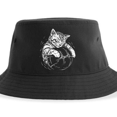 Cat Player Sleeping On A Basketball Kitties Pet Lover Sustainable Bucket Hat