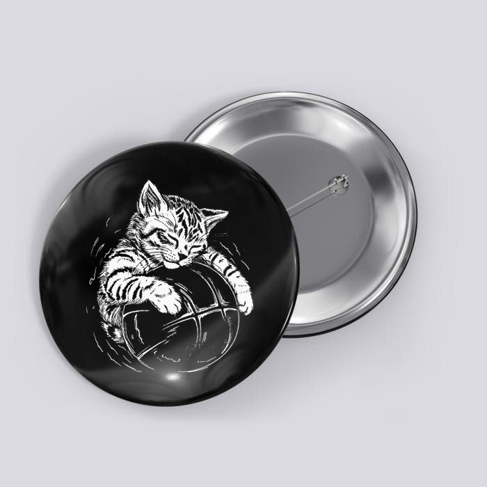 Cat Player Sleeping On A Basketball Kitties Pet Lover Button