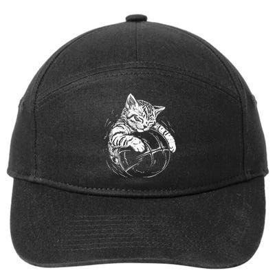 Cat Player Sleeping On A Basketball Kitties Pet Lover 7-Panel Snapback Hat