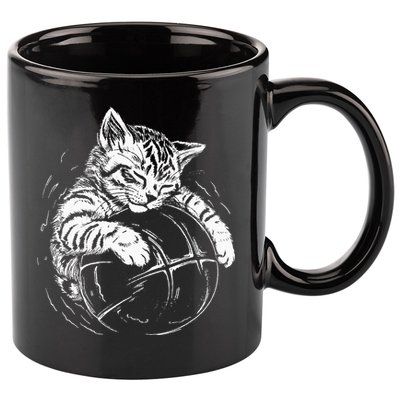 Cat Player Sleeping On A Basketball Kitties Pet Lover 11oz C Handle Ceramic Mug