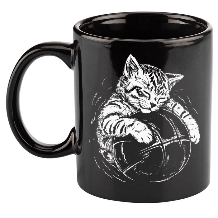 Cat Player Sleeping On A Basketball Kitties Pet Lover 11oz C Handle Ceramic Mug