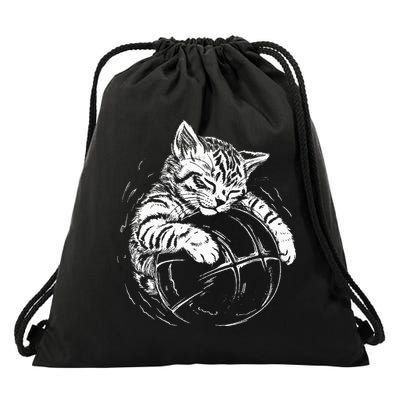 Cat Player Sleeping On A Basketball Kitties Pet Lover Drawstring Bag