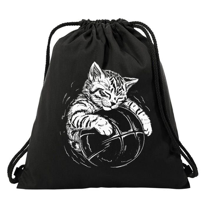 Cat Player Sleeping On A Basketball Kitties Pet Lover Drawstring Bag