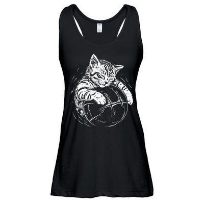Cat Player Sleeping On A Basketball Kitties Pet Lover Ladies Essential Flowy Tank