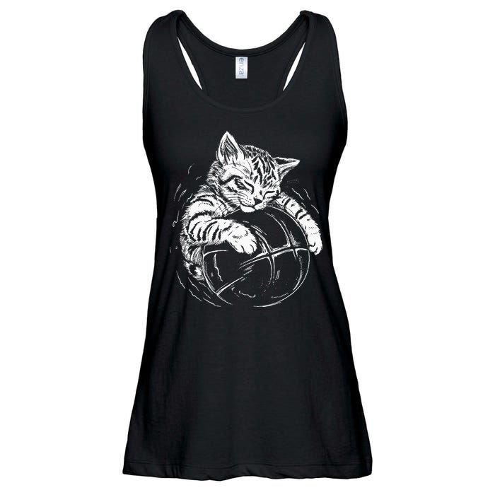 Cat Player Sleeping On A Basketball Kitties Pet Lover Ladies Essential Flowy Tank