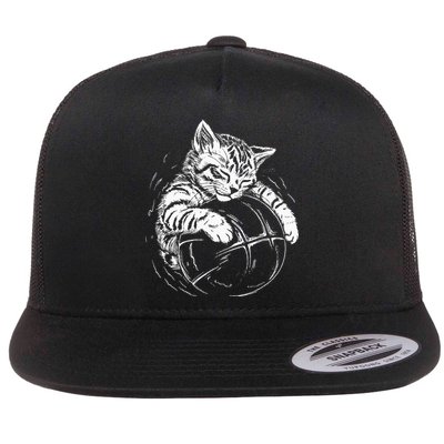 Cat Player Sleeping On A Basketball Kitties Pet Lover Flatbill Hat