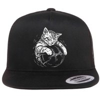 Cat Player Sleeping On A Basketball Kitties Pet Lover Flatbill Hat