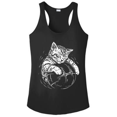 Cat Player Sleeping On A Basketball Kitties Pet Lover Ladies PosiCharge Competitor Racerback Tank
