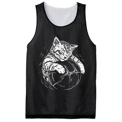 Cat Player Sleeping On A Basketball Kitties Pet Lover Mesh Reversible Basketball Jersey Tank
