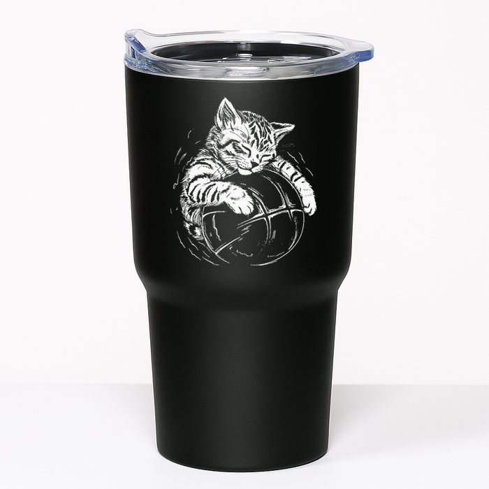 Cat Player Sleeping On A Basketball Kitties Pet Lover Tumbler