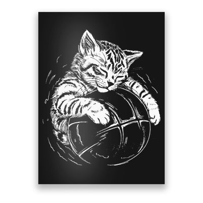Cat Player Sleeping On A Basketball Kitties Pet Lover Poster