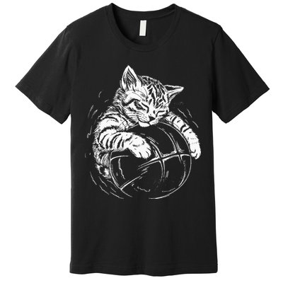 Cat Player Sleeping On A Basketball Kitties Pet Lover Premium T-Shirt