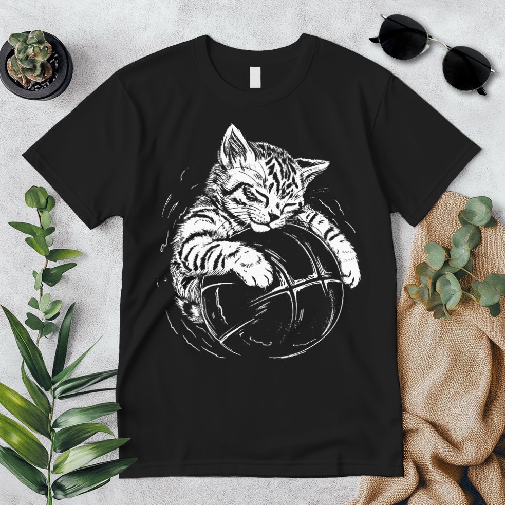 Cat Player Sleeping On A Basketball Kitties Pet Lover Premium T-Shirt