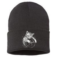 Cat Player Sleeping On A Basketball Kitties Pet Lover Sustainable Knit Beanie
