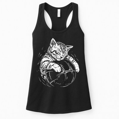 Cat Player Sleeping On A Basketball Kitties Pet Lover Womens Tank Top