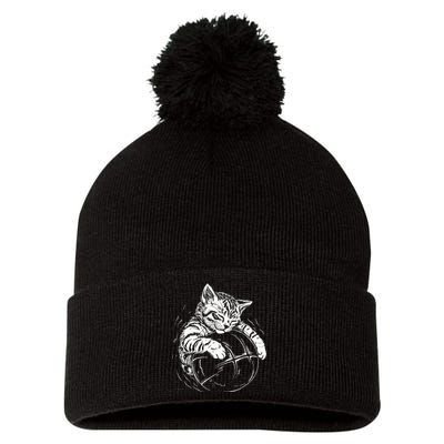 Cat Player Sleeping On A Basketball Kitties Pet Lover Pom Pom 12in Knit Beanie