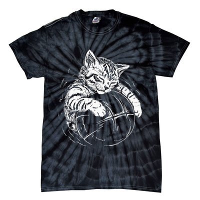 Cat Player Sleeping On A Basketball Kitties Pet Lover Tie-Dye T-Shirt