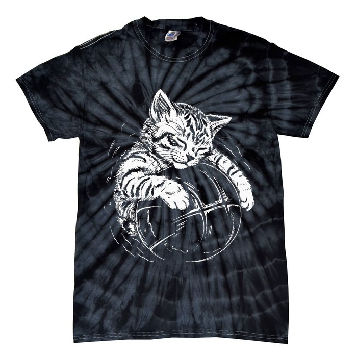 Cat Player Sleeping On A Basketball Kitties Pet Lover Tie-Dye T-Shirt