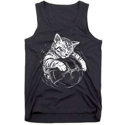 Cat Player Sleeping On A Basketball Kitties Pet Lover Tank Top
