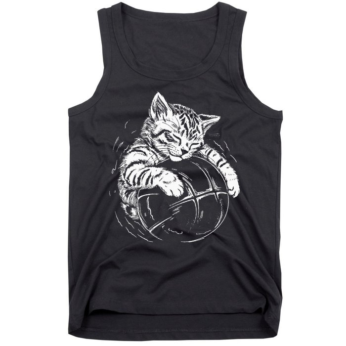 Cat Player Sleeping On A Basketball Kitties Pet Lover Tank Top