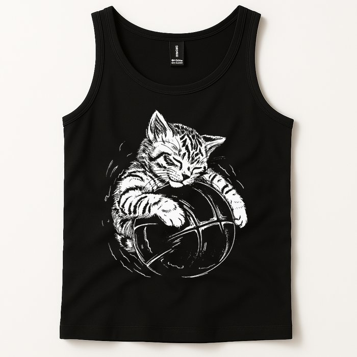 Cat Player Sleeping On A Basketball Kitties Pet Lover Tank Top
