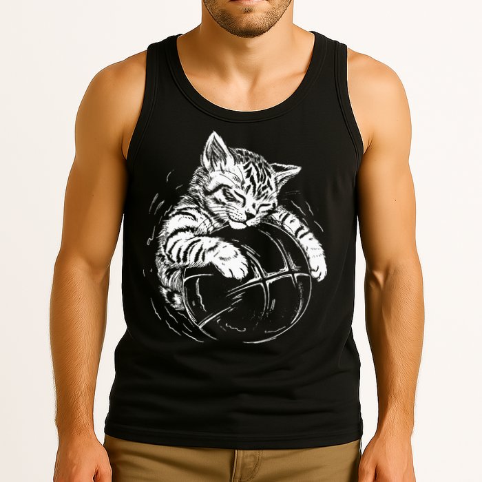 Cat Player Sleeping On A Basketball Kitties Pet Lover Tank Top