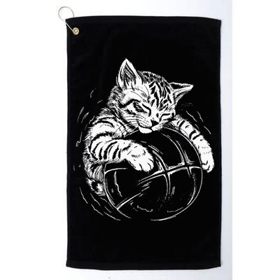 Cat Player Sleeping On A Basketball Kitties Pet Lover Golf Towel