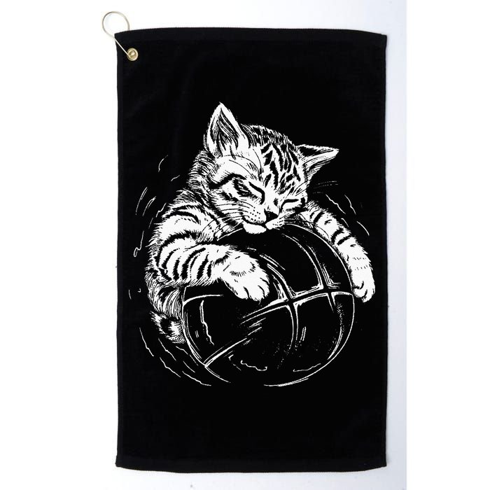 Cat Player Sleeping On A Basketball Kitties Pet Lover Golf Towel