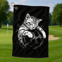 Cat Player Sleeping On A Basketball Kitties Pet Lover Golf Towel