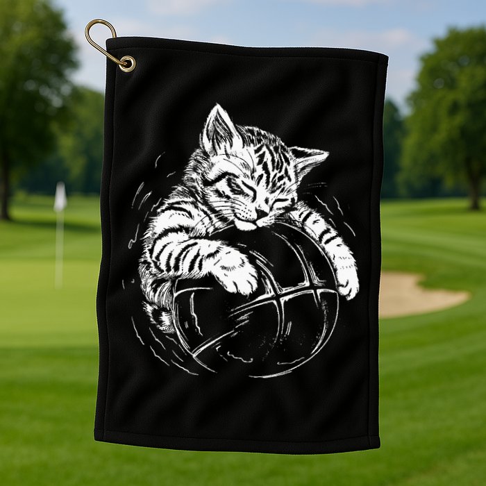 Cat Player Sleeping On A Basketball Kitties Pet Lover Golf Towel