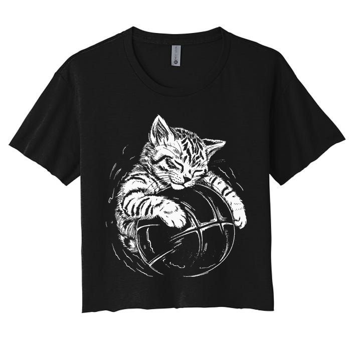 Cat Player Sleeping On A Basketball Kitties Pet Lover Crop Top