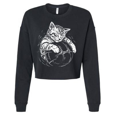 Cat Player Sleeping On A Basketball Kitties Pet Lover Cropped Pullover Crew