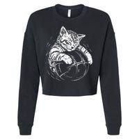 Cat Player Sleeping On A Basketball Kitties Pet Lover Cropped Pullover Crew
