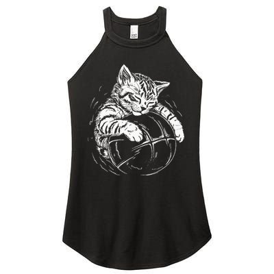 Cat Player Sleeping On A Basketball Kitties Pet Lover Women's Perfect Tri Rocker Tank