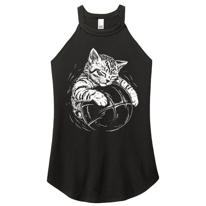 Cat Player Sleeping On A Basketball Kitties Pet Lover Women's Perfect Tri Rocker Tank