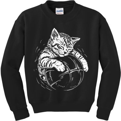 Cat Player Sleeping On A Basketball Kitties Pet Lover Kids Sweatshirt