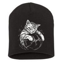 Cat Player Sleeping On A Basketball Kitties Pet Lover Short Acrylic Beanie