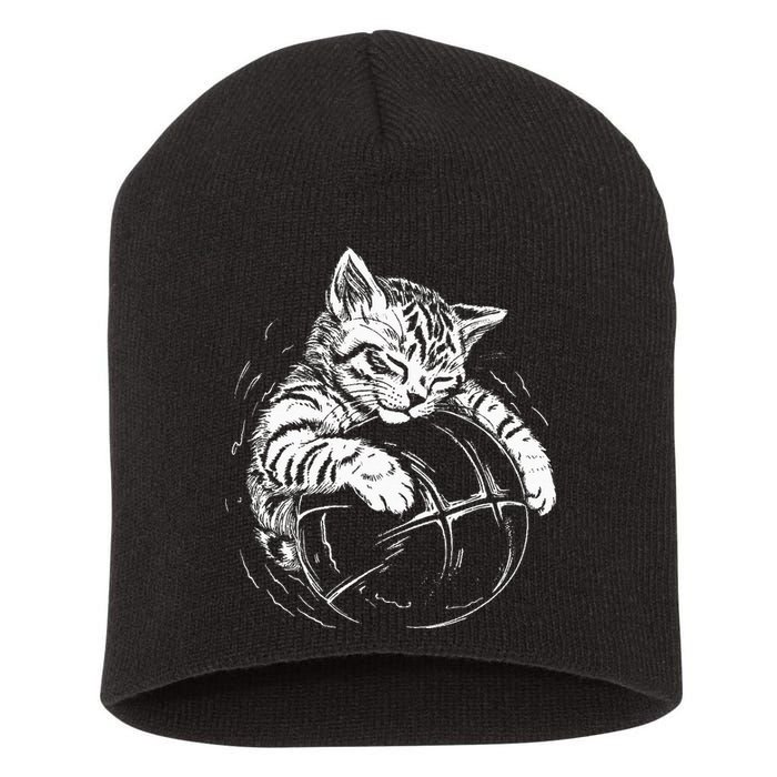 Cat Player Sleeping On A Basketball Kitties Pet Lover Short Acrylic Beanie