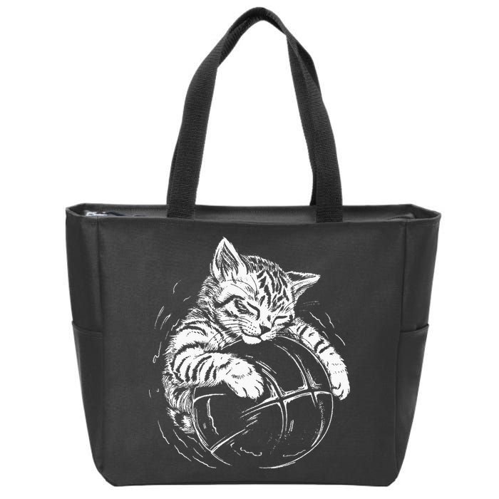 Cat Player Sleeping On A Basketball Kitties Pet Lover Zip Tote Bag